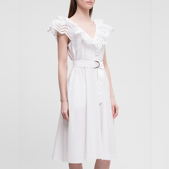 NW parosh CAKTUN RUFFLED NECK DRESS IN WHITE Size L - Picture 4 of 9